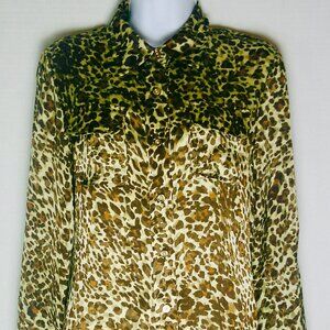 ANNE KLEIN LONG SLEEVE BUTTON-DOWN LEOPARD PRINT BLOUSE. WOMEN'S MEDIUM